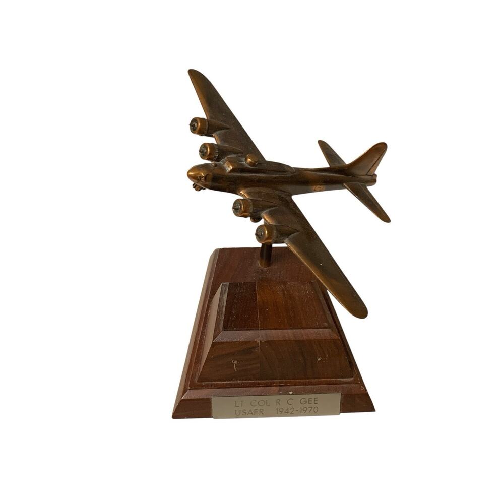 Vintage Military Airplane Model USAFR Lt Col R C Gee 1942-1970 Wood Base Display